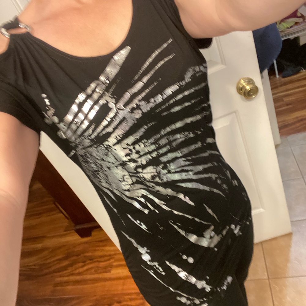 Black and silver cold shoulder top